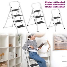 Klappleiter Leiter 2/3/4 Stufen Klapptritt Aluleiter mit Handlauf Max 150kg Alu