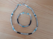 Halskette Armband Salzwasser Perlen Kette + Aquamarinperlen mit Magnet 49 cm neu
