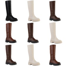 Damen Leicht Gefütterte Plateaustiefel Stiefel Profil-Sohle Schuhe 839581 Mode