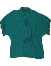 ZARA Damen Kurzarm Shirt Bluse UK 14 Medium Grün BL09