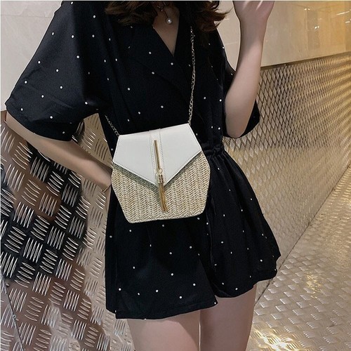 Hexagon stroh tasche - hexagon,