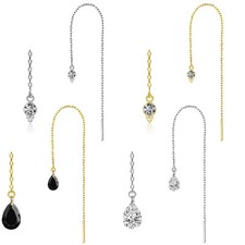 Damen Edelstahl Ohrringe Durchzieher Ketten Ohrhänger Kette Zirkonia Z574