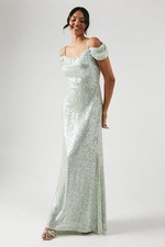 Coast Damen Brautjungfern Kleid Salbei Pailletten Cold Shoulder Langes Kleid