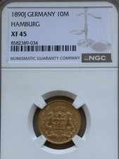Goldmünze Kaiserreich 10 Mark Hamburg 1890 J NGC XF45