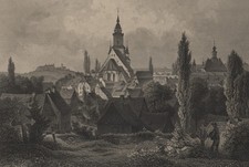 Oederan Stadtansicht Rohbock Oeder Kirche Stahlstich Original