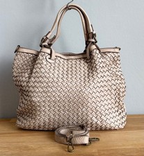 Tasche Shopper Schultertasche Beige washed Flechttasche 100% Leder Damen Italy