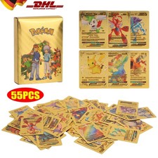 55 Stück Karten Pokemon Sammlung Bundle Metall Gold Mint Vmax GX Mega Pikachu