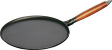 Staub Kochgeschirr Pfannkuchenpfanne Pfanne Gusseisen Schwarz 28cm 11" Holzgriff