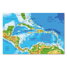 Postereck 3939 Poster Leinwand Karte, Karibik Englische Schrift Zentral Amerika