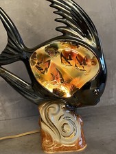 Vintage Design Lampe Keramik Tischlampe Fisch Relief 60er Aquarium Design