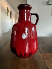 ES Fat Lava  Keramikvase rot leuchtend 818/20 Henkelvase 80er Jahre Keramik