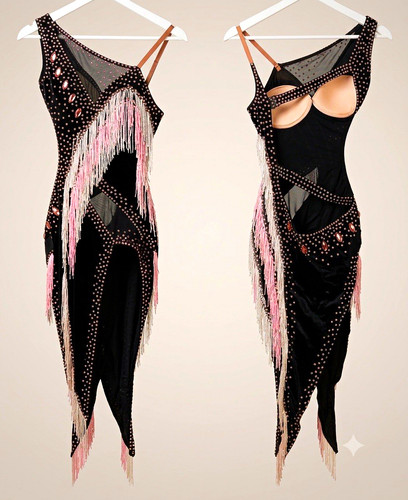 Damen lateinkleid schwarz rosa - damen,