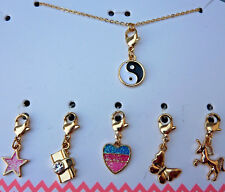 Halskette mit 6 Charms Anhänger Ying Yang Einhorn Kamera Herz Stern Modeschmuck