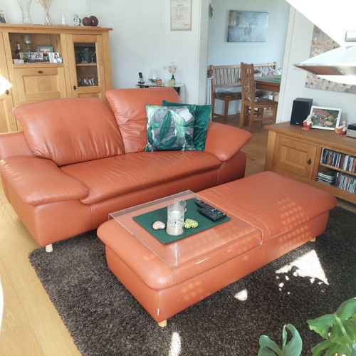 Echt leder couch - leder, hocker