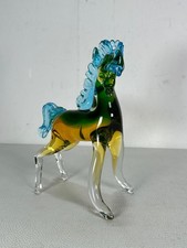 grosses Venetian Glas Pferd Figur Skulptur Murano blau/bernstein ca 16 cm hoch