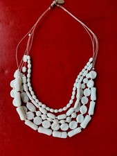 Glasperlenkette Glasperlen Kette, Collier 5 - Reihig, in Weiss