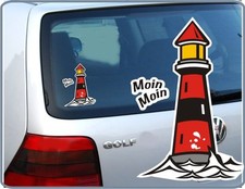 Kleiner Leuchtturm rot 15 cm Womo Caravan Wohnwagen Aufkleber Moin Moin Nr. 0021