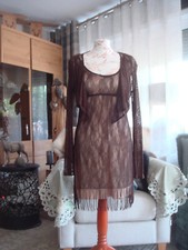 Traumhaft Träger Spitzenkleid Bolero Stretch Fransen KP.350,-Gr 36-38 +Versand