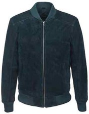 Herren Marineblau Reines Wildleder Bomberjacke Echt Wildleder Mantel Größe XS...