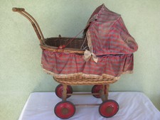 ANTIK SUPER PUPPEN WAGEN KINDERWAGEN SPEICHERFUND KORBGEFLECHT ORIGINALZUSTAND!
