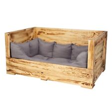 1x geflammte Holzkiste mit großem Einstieg /90x57x45cm /Hundesofa mit grauem