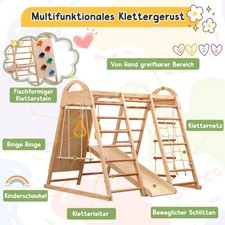 7-in-1 Klettergerüst aus Holz mit Schaukel, Rutsche, Netz & Ringen für Kinder