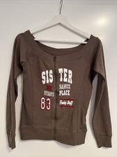 Sweater Strickjacke Zipper mit Druck Pimkie Gr. M Olive Sports, U-Bootausschnitt