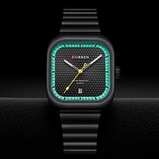 CURREN Herren Uhr Quadratisch Edelstahl Quarz Mit Datum Leuchtzeiger Business