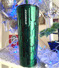 Starbucks Weihnachten Tumbler Thermobecher Edelstahl Luxus 24oz NEU USA grün