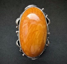 Jugendstil Ring Butterscotch Bernstein Egg Yolk 875 Silber Polen alt RG 57
