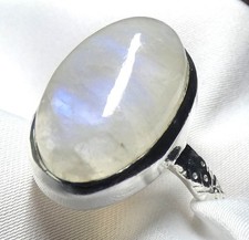 ? Gr.61 (19,4) Mondstein Ring 925 Silber • Handgraviert & Blauschimmer ?