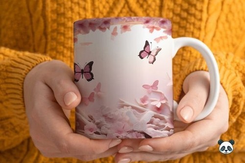 Rosa schmetterling tasse - 3d,