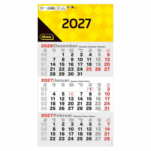 Idena monatskalender 2027 - idena, 3-monatskalender