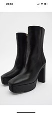 Zara Leder Plateaustiefelette Absatz Stiefeletten Plateau Boots Stiefel 39 Neu