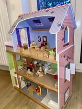 XL Puppenhaus Puppenstube mit Puppen und Möbel Holz 3 Etagen