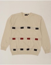 BARISAL Herren V-Neck Pullover Sweater IT 50 Medium Beige Gestreift Baumwolle QI06