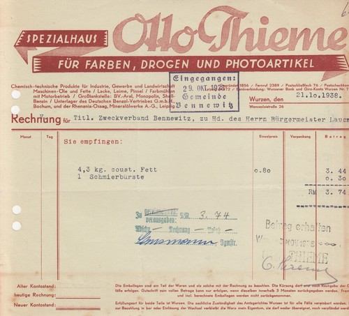Wurzen rechnung 1938 - wurzen,,