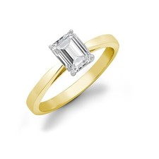 Echter Diamant Solitaire Ring 18 Karat Gelbgold Smaragd Schliff 0.25 Größe J-V