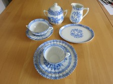 China Blau-Konvolut, Suppentasse, Kaffeegedeck, Tablett, Zuckerdose, Milchkanne.