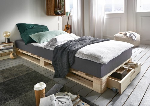 Palettenbett mit schubkästen - palettenbett,