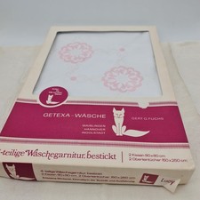 H13) "Rosa Blumen" WUNDERSCHÖNE RETRO BETTWÄSCHE/ TÜCHER , BESTICKT IN ROSA