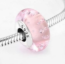 Charm Glasperle Rosa Schimmer 925 Silber Murano - Anhänger für Pandora Armband