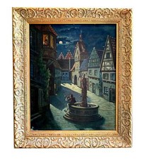 KH Strothmann 1946 - Ölgemälde - Romantischer Szene bei Vollmond - Öl auf Leinen