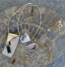 925 STERLING SILBER DESIGNER SCHMUCK ENSEMBLE ANHÄNGER / KETTE / OHRSTECKER PAAR