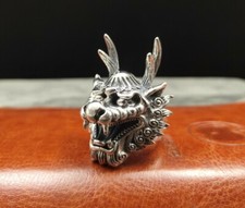 B32 Herren Ring Löwe Wolf Fabelwesen mit Geweih Sterling Silber 925 verstellbar