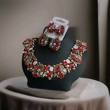 SCHMUCK-Set rot Strass gigantischer Hochzeit Oper Barock Modeschmuck 