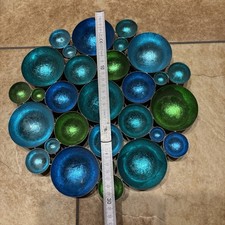 Teelichthalter Kerzenhalter Ca 30 Cm Durchm. Aus Metall In Türkis Und Blau Glitz