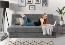 SUZAN stilvolle Couch, 3-Sitzer-Sofa mit Schlaffunktion Bettkasten, dunkelgrau