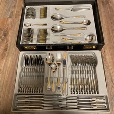 Komplett Besteck Set 68 tlg. - Dekorvergoldet - Edelstahl 18/10 - 12 Personen