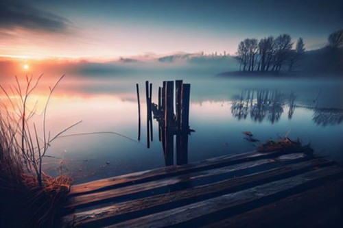 Nebliger morgen see - am,